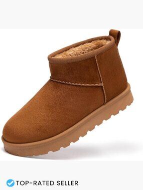 Suede Pull On Platform Ankle Boots Faux Fur Lined Cushioned Foam Anti Slip